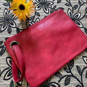 NEW Stylish Red Leather Pouch Clutch Wristlet